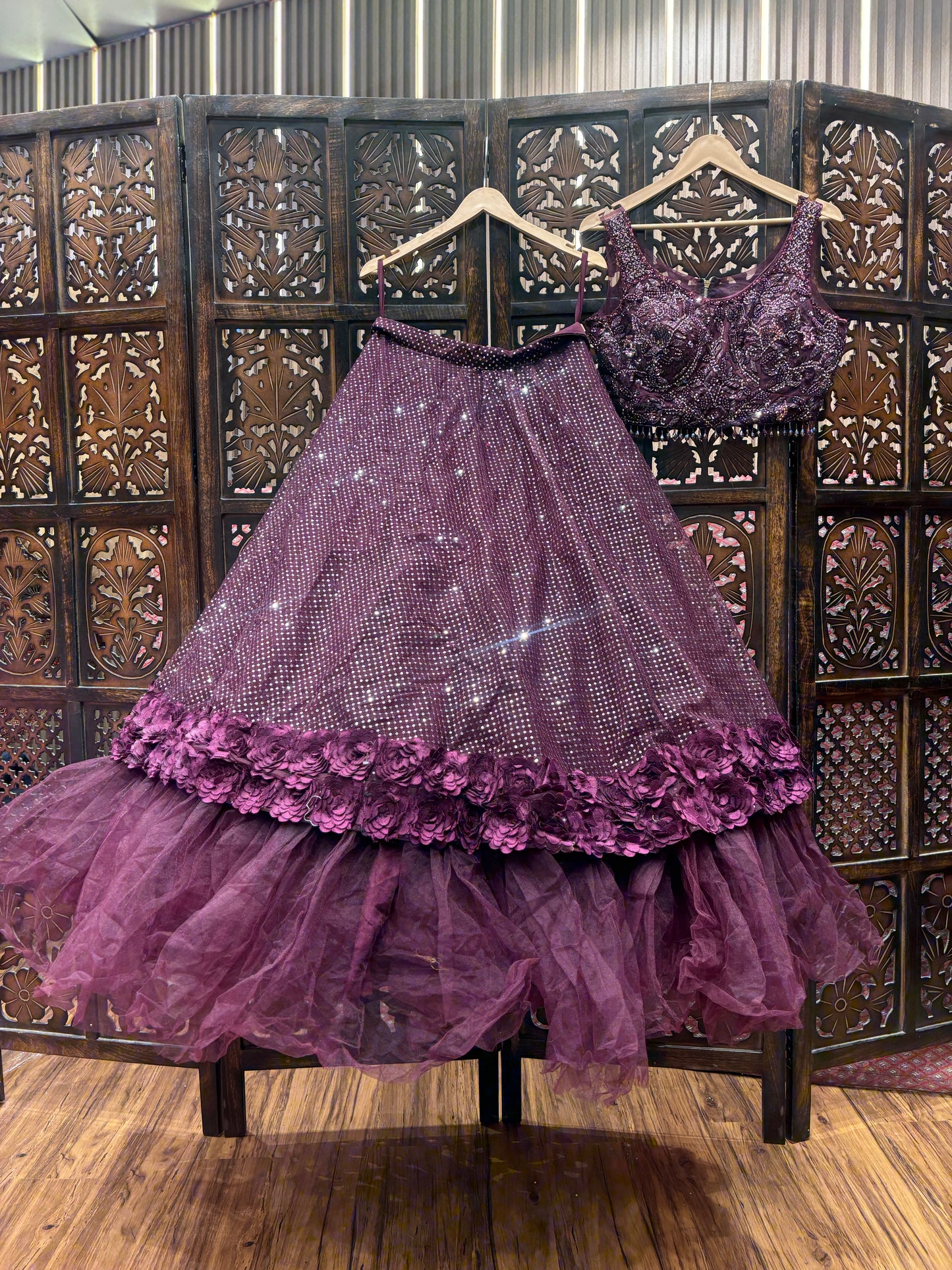 Eye catching Wine purple violet crop top Lehenga
