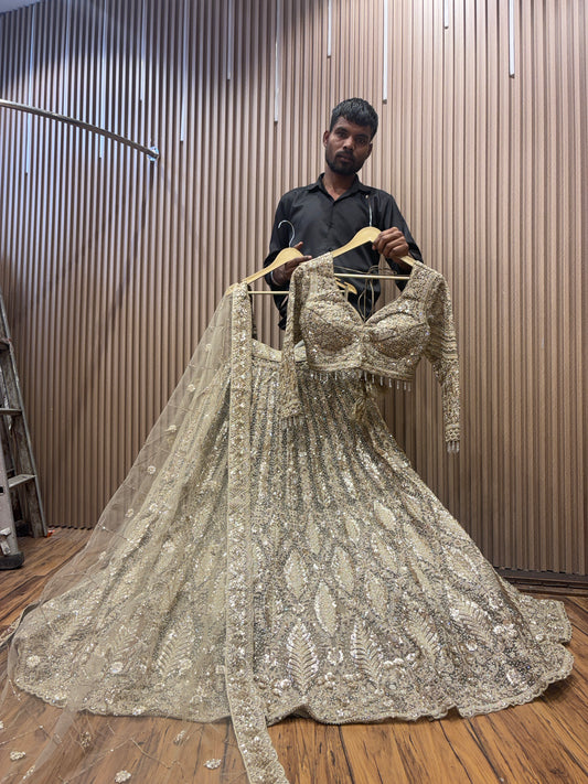 Engaging golden silver crop top Lehenga