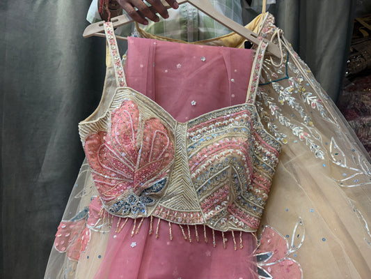 Beige golden PDP Crop Top Lehenga