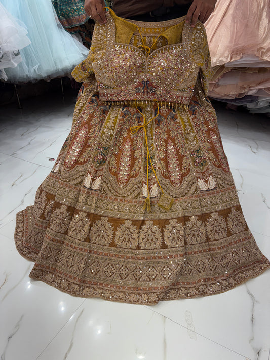 Embellished golden peacock Crop Top Lehenga