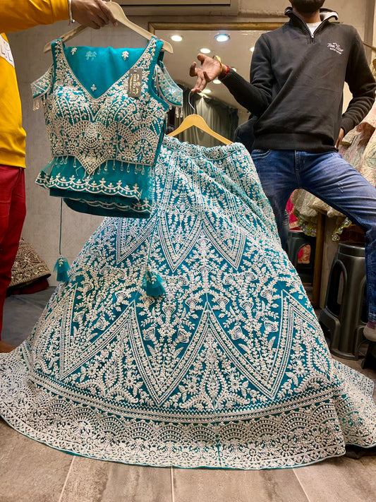 Tremendous rama green crop top lehenga