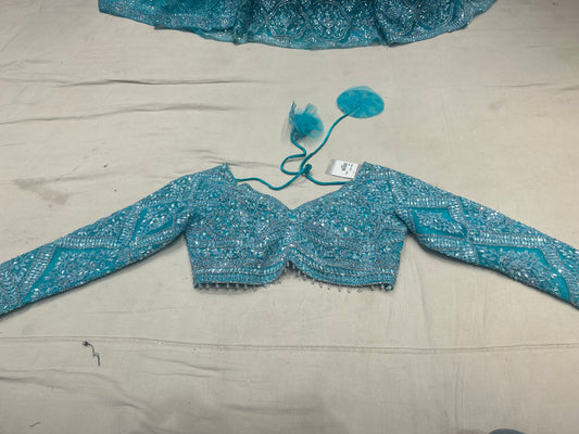 Beautiful sky blue crop top lehenga