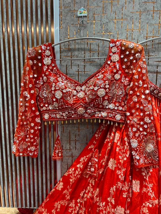 Rust Orange Crop Top Lehenga