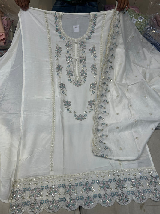 White stylish Unstitched Suit 😍