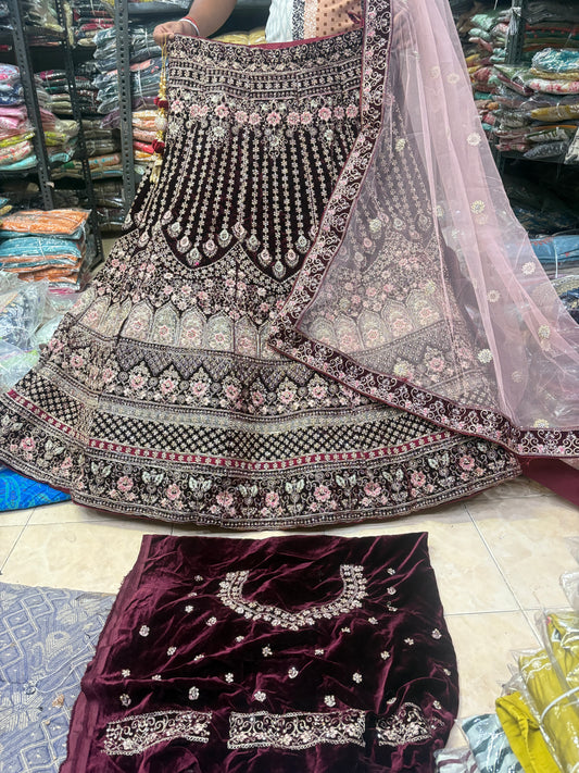 Charming maroon jhumka bridal  Lehenga