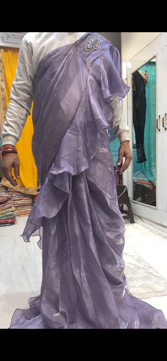 Wonderful hand work purple violet saree