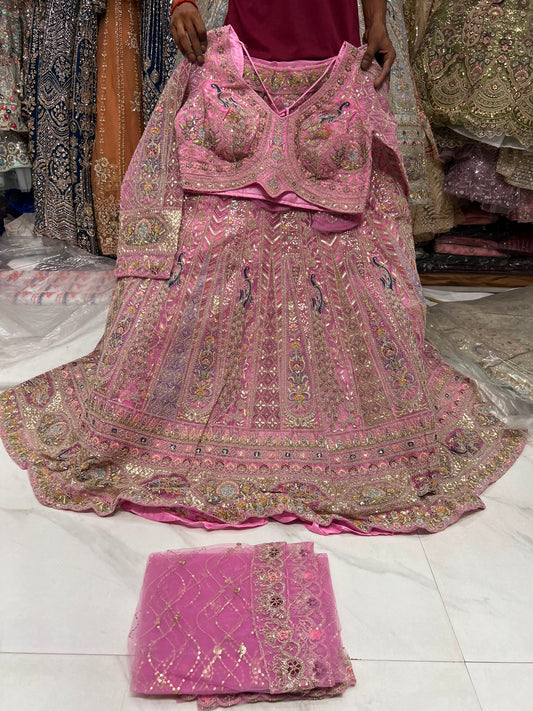Pista Green Peacock Crop Top Lehenga