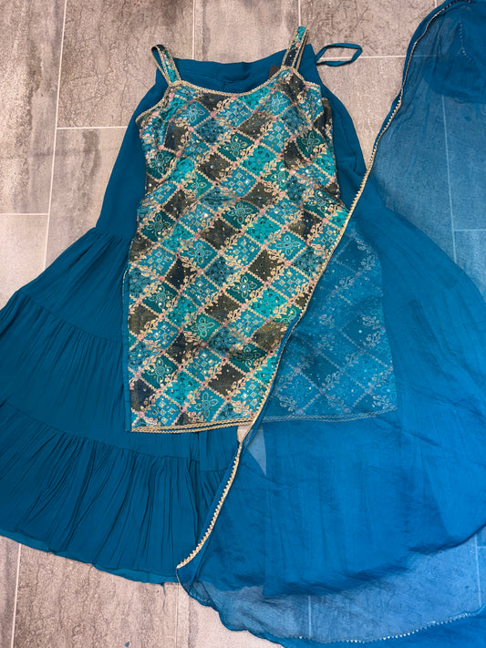 Something different sky blue shrug Long top Dress Lehenga
