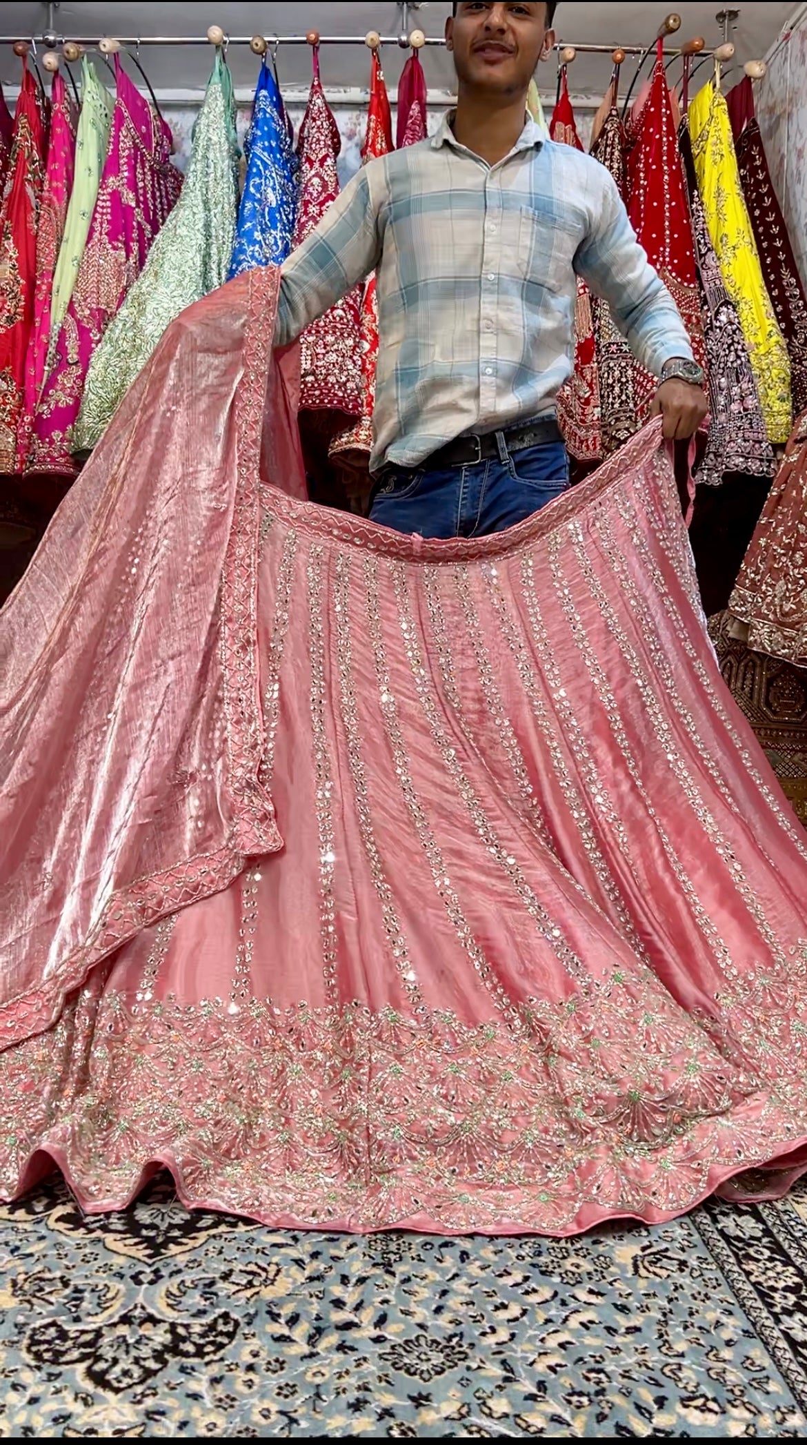 Majestic pink mirror work lehenga - Main Image