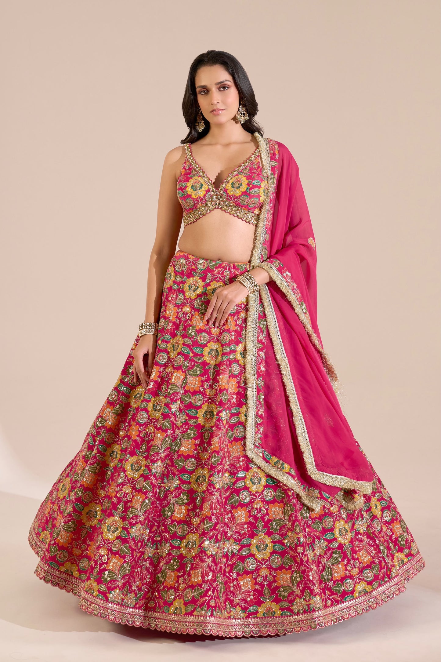 Hot Pink Designer Crop Top Lehenga - Shopping World