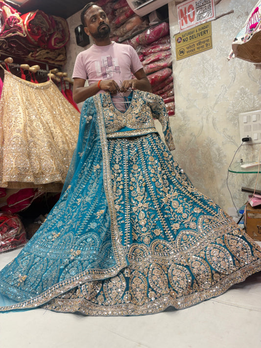 Good looking blue crop top Lehenga