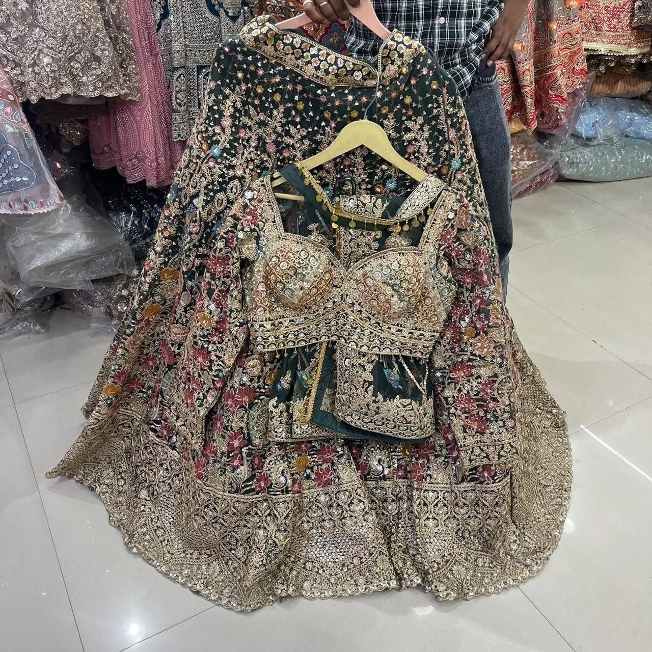 Green Crop Top Lehenga