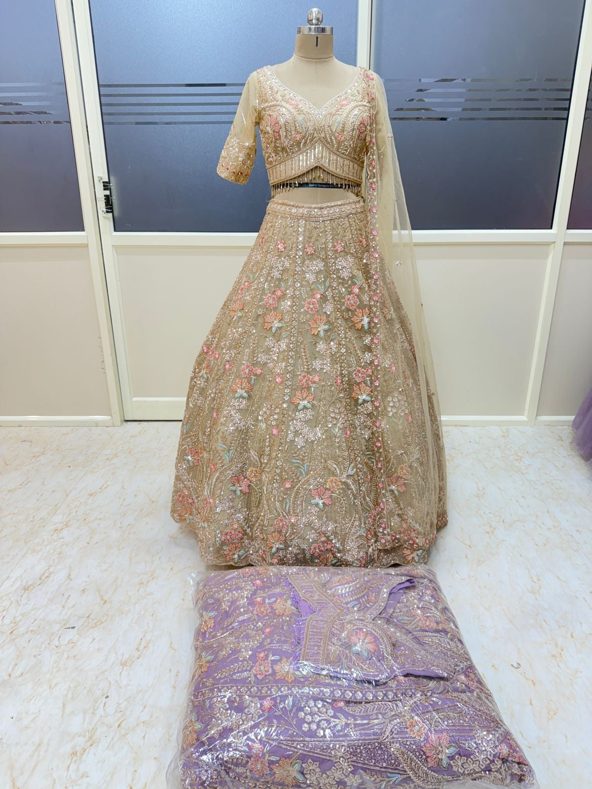 Peach Lavender crop top Lehenga