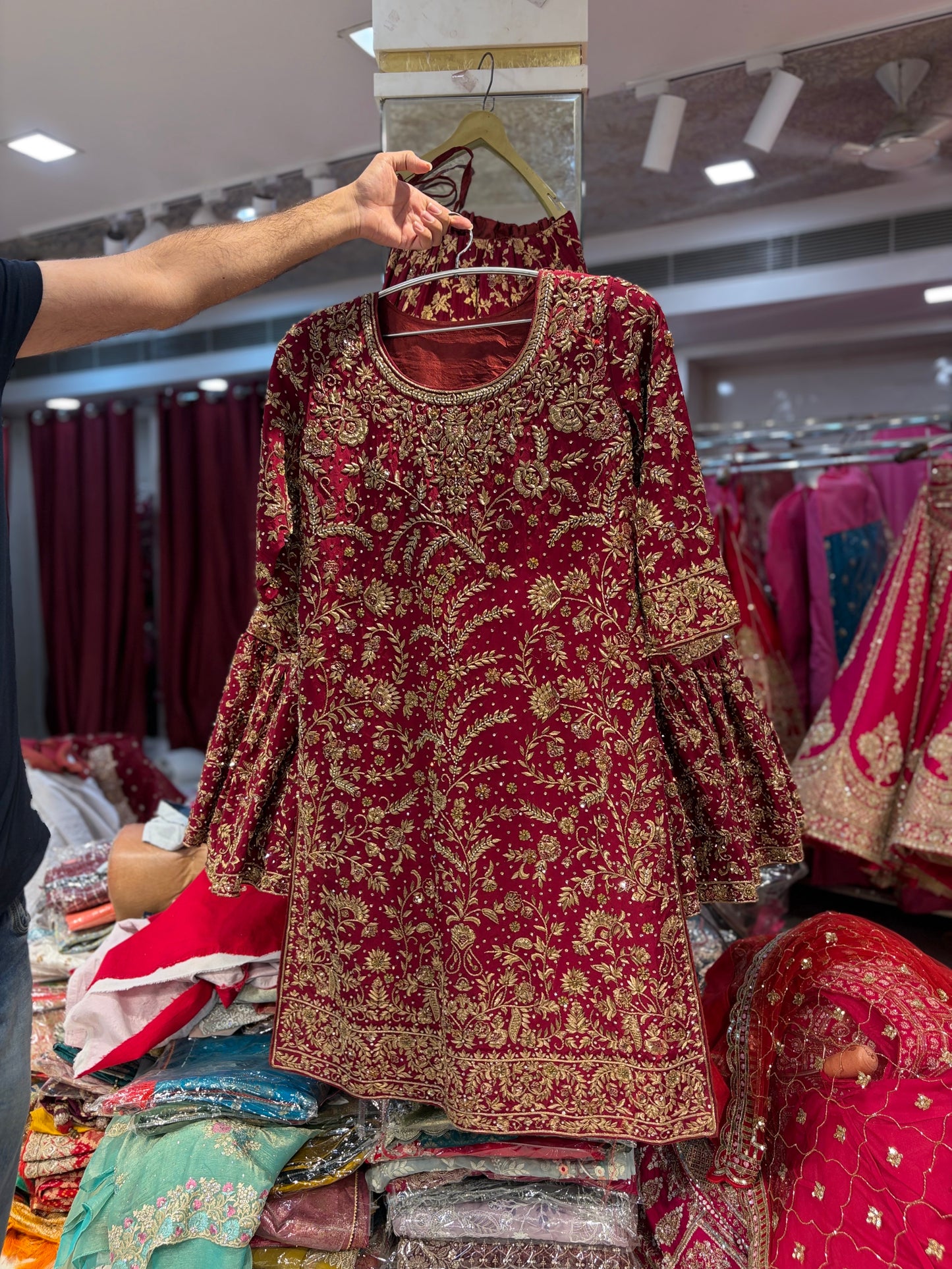 Maroon long peplum Farshi Gaharara Dress Special