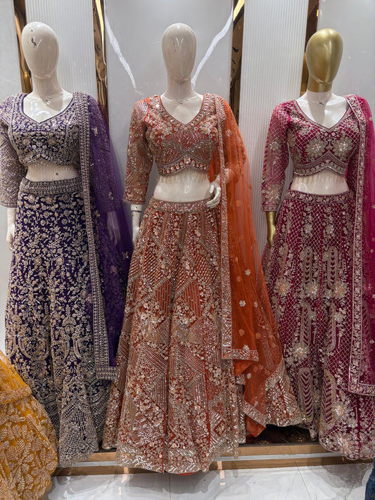 Attractive orange Crop top Lehenga