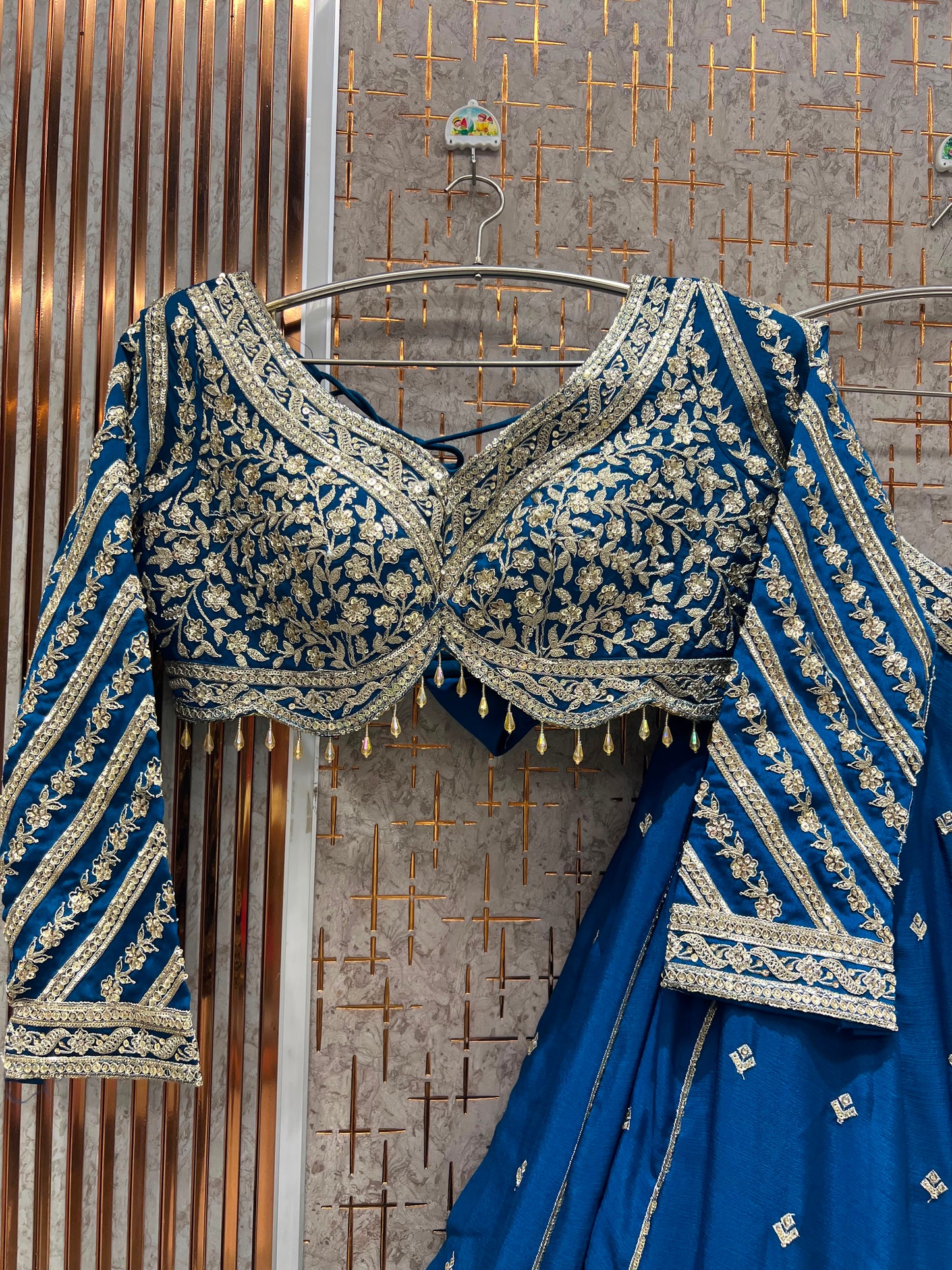 Sky Blue On Blue Crop Top Lehenga