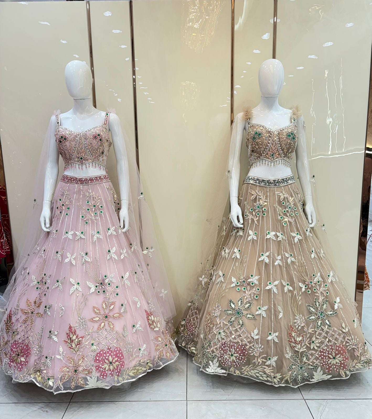 Pink golden Crop top Lehenga