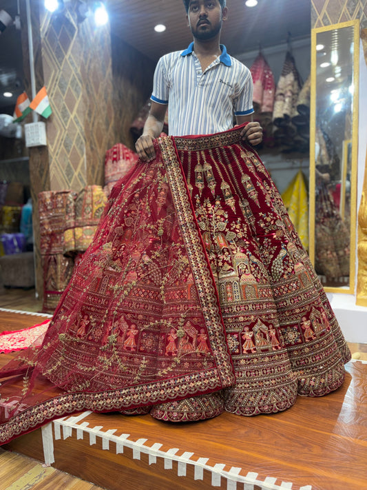 Pleasing Maroon Doli Barat Ball Bridal Lehenga