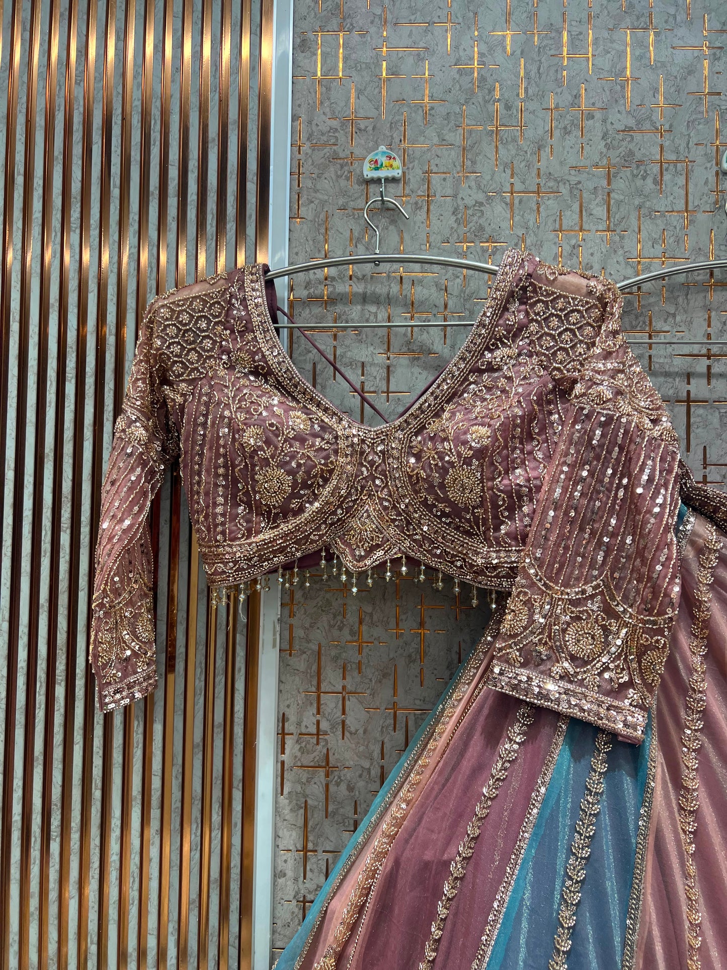 Pink Multikali Crop Top Lehenga