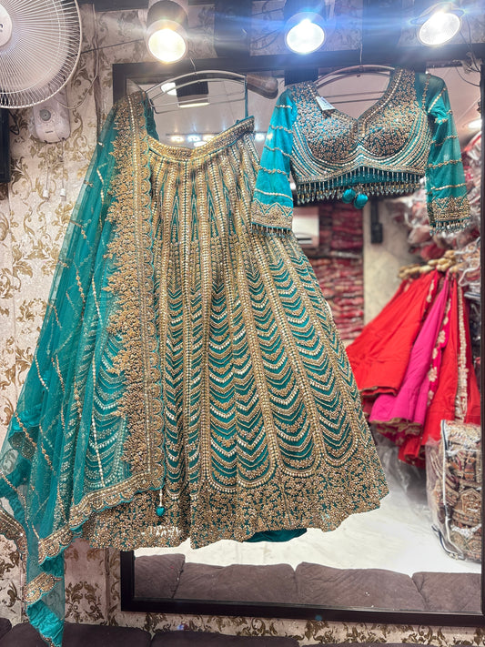 Majestic Sky blue crop top Lehenga