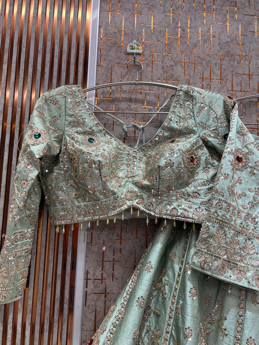 Sea Green Crop Top Lehenga