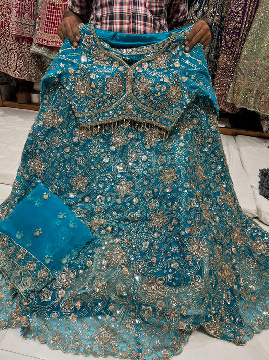 Blue Designer Crop Top Lehenga