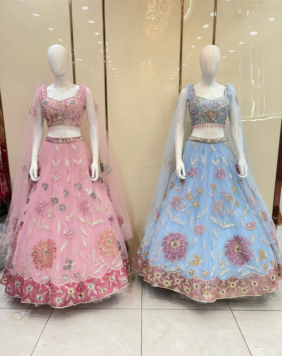 Blue pink crop top Lehenga