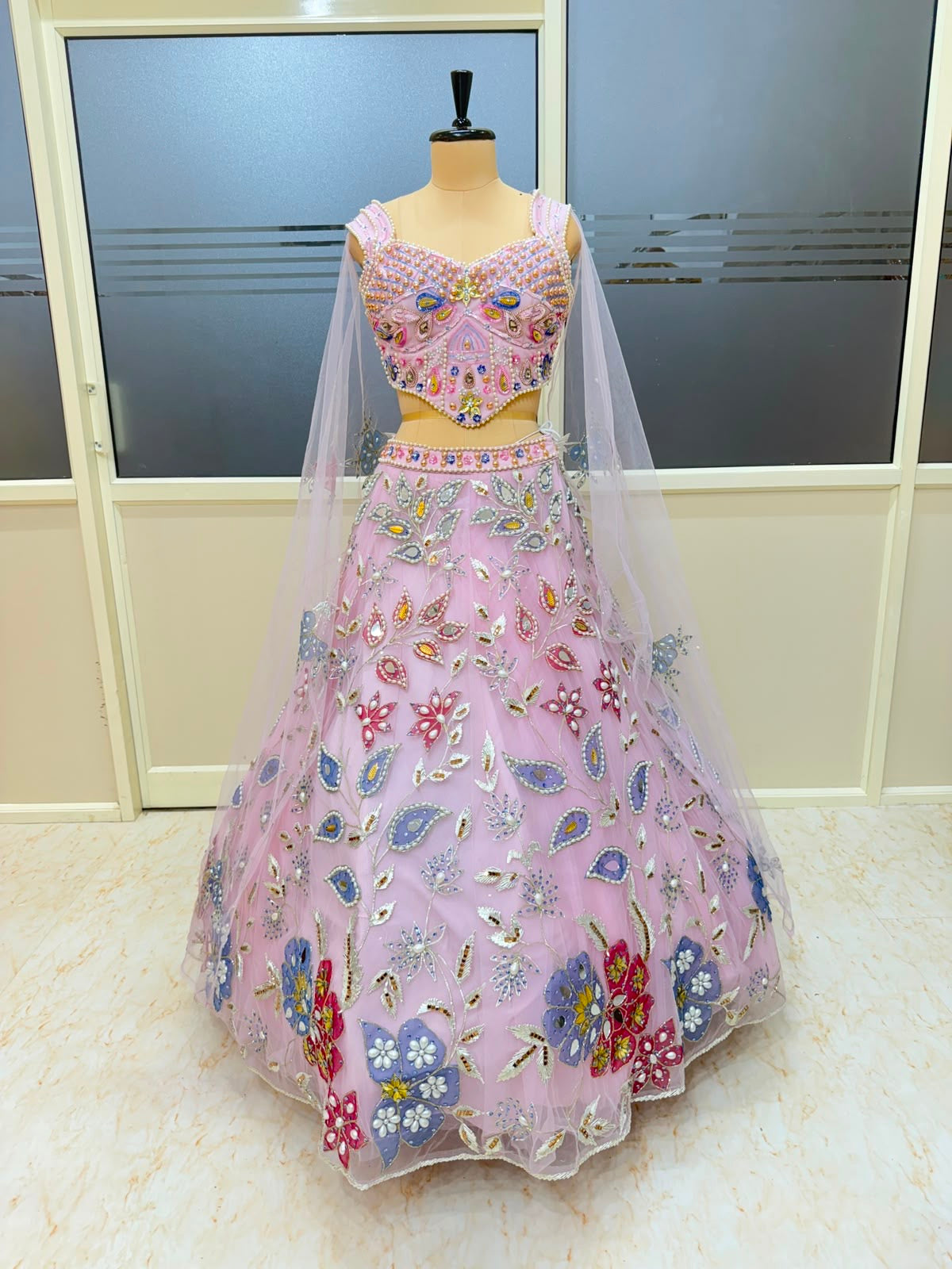 pink Crop top Lehenga