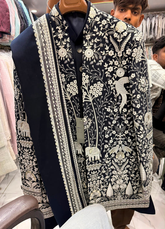 Black Colour Long Indo western Sherwani Mens Wear