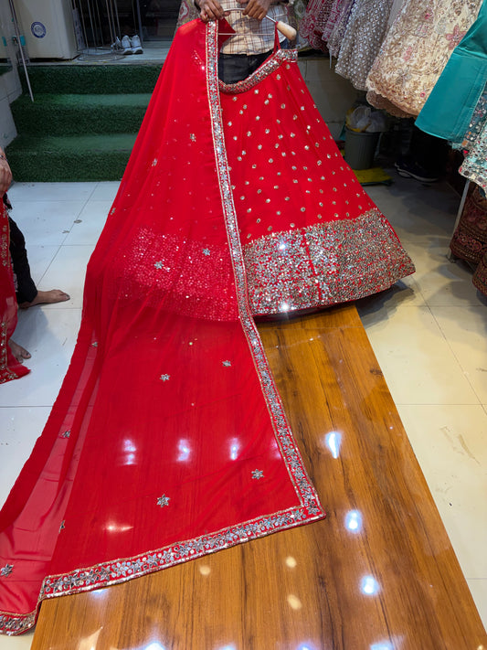 Red Mirror Work Lehenga