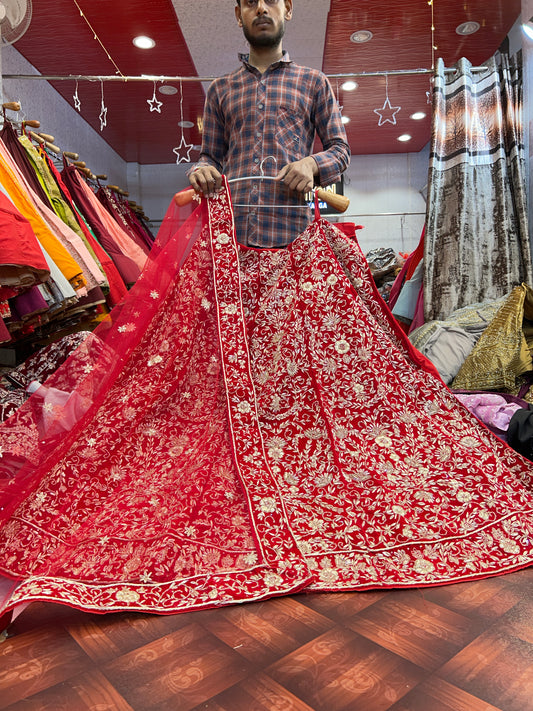 Eye catching maroon pure handwork zardozi dabka lehenga
