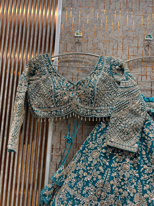 Blue on Blue Monotone Crop Top Lehenga