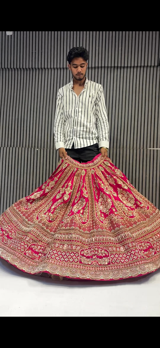 Royal rani pink maroon handwork bridal lehenga