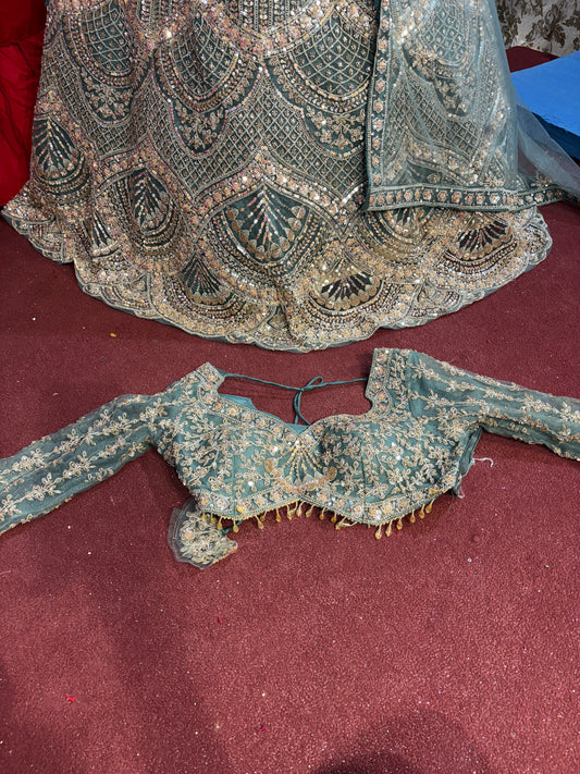 Fabulous Sky blue crop top Lehenga