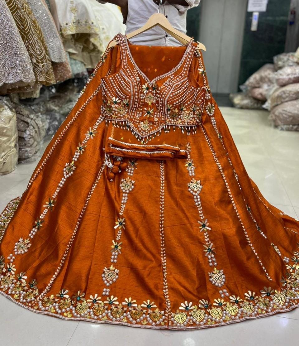 Pink white orange Crop Top Lehenga