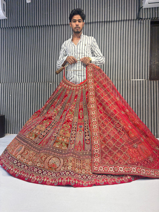 Stunning red peacock handwork bridal Lehenga