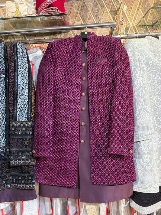 Maroon Jodhpuri indo western blazer kurta Sherwani