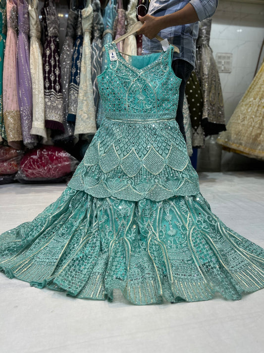 Attractive green long dress gown