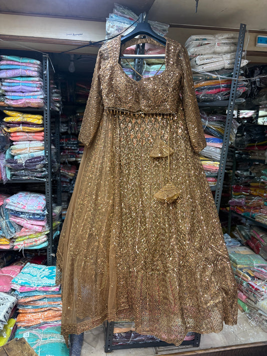 Stunning golden on golden Monotone Crop top Lehenga