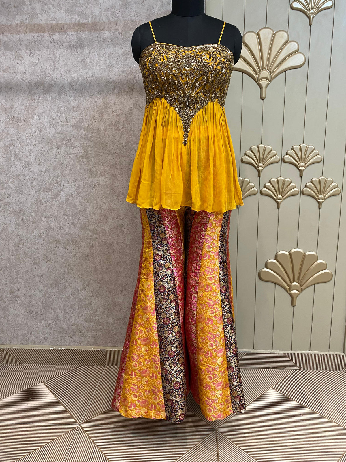 Yellow Long Sharara Suit Dress Material