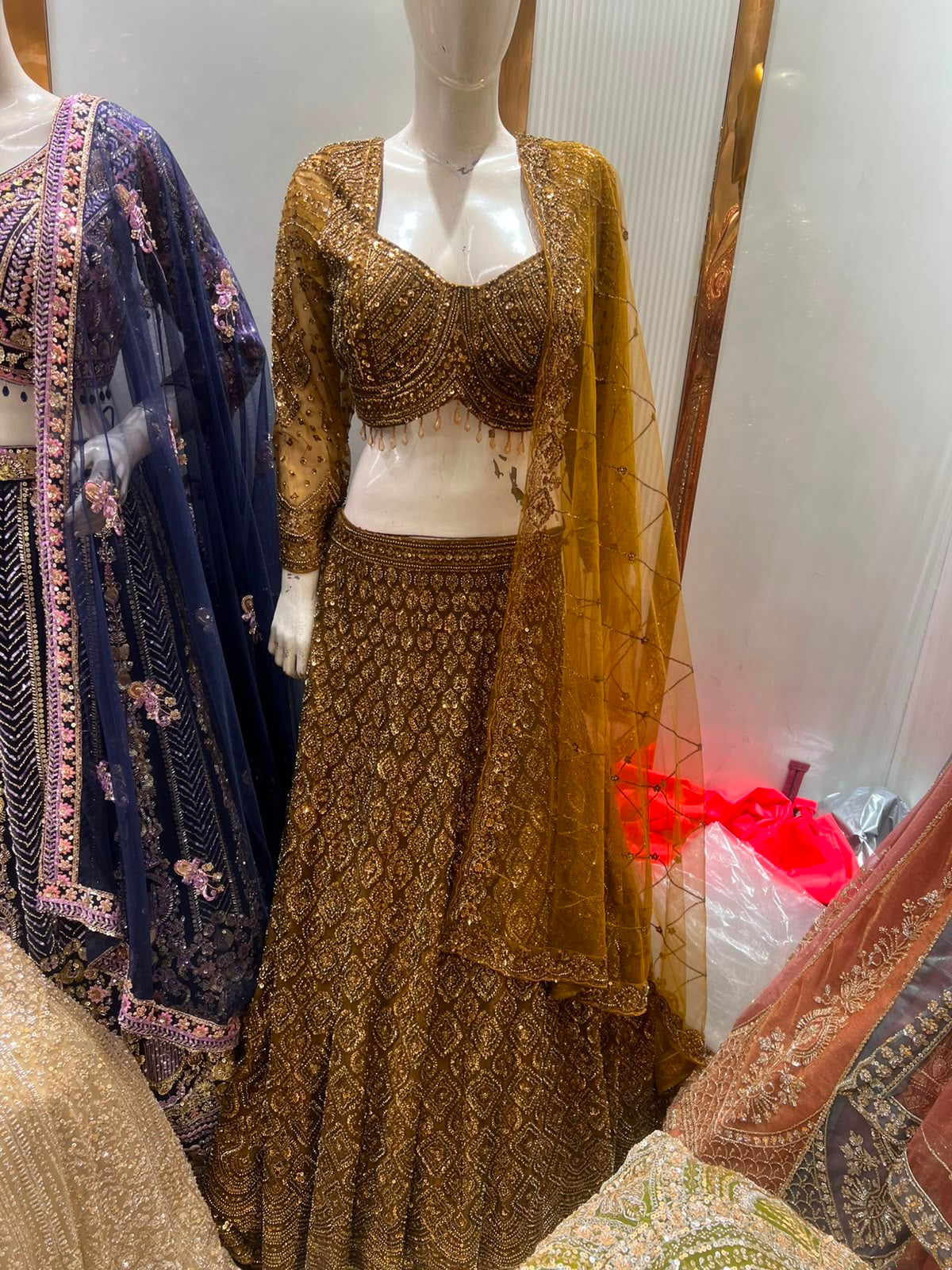 Golden on Golden Monotone Crop Top Lehenga