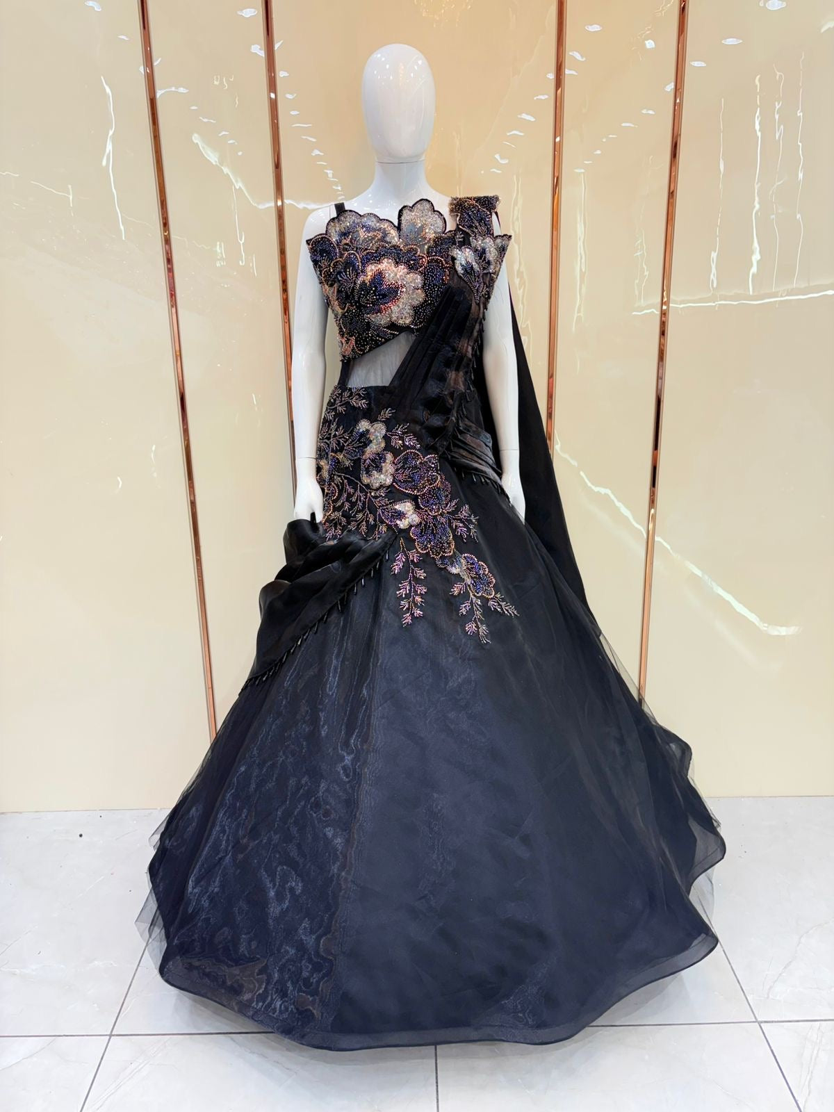 Black crop top Lehenga