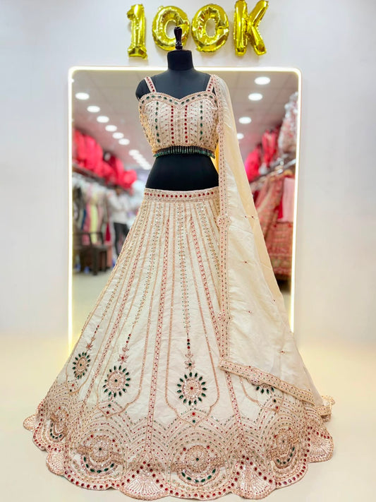Pista Green Designer Crop Top Lehenga