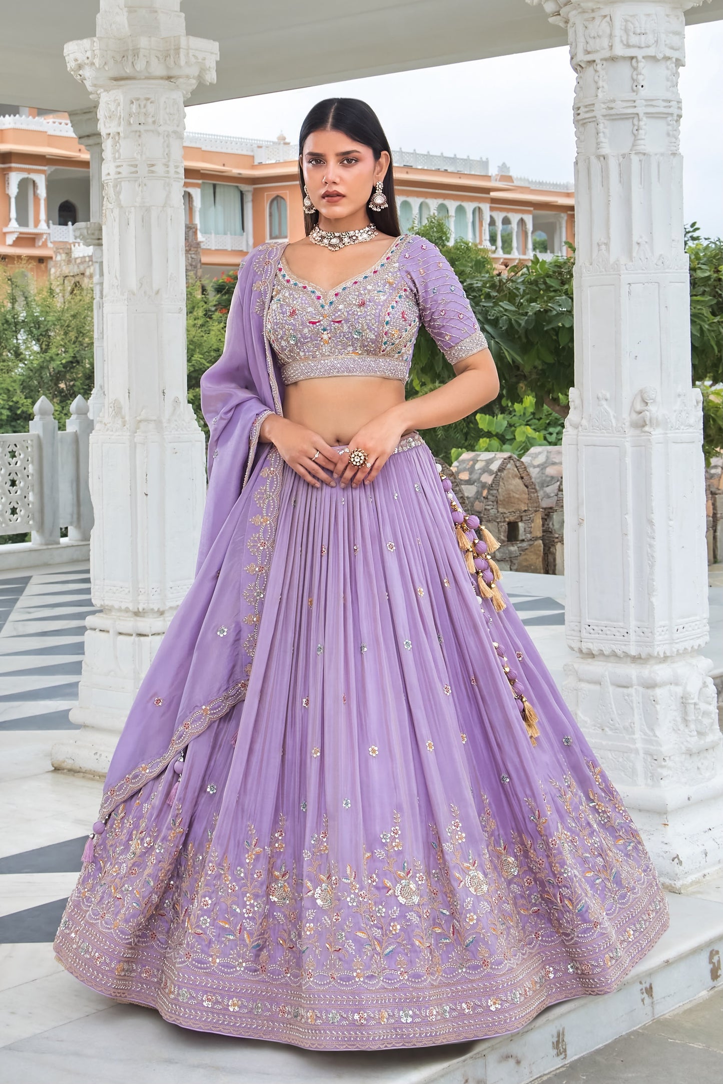 Lavender Designer Crop Top Lehenga - Shopping World