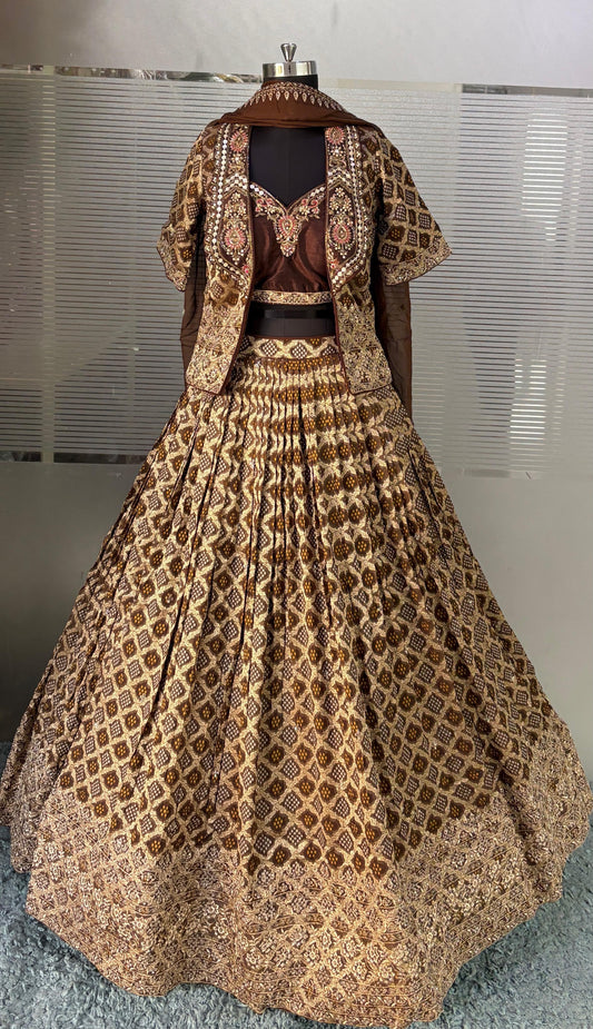 Mustard Brown Shrug Dress Crop Top Lehenga (Happy Customer)