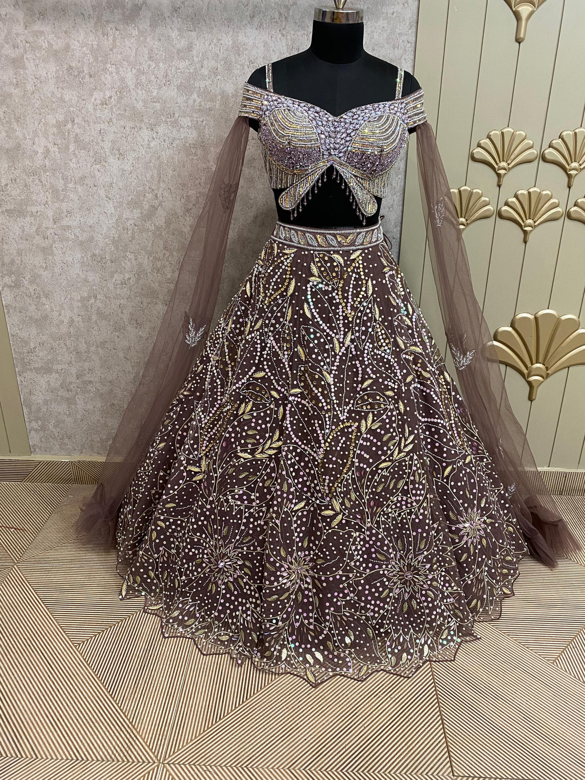 Brown PDP Crop Top Lehenga