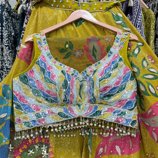 Yellow Haldi Mehendi PDP Crop Top Lehenga