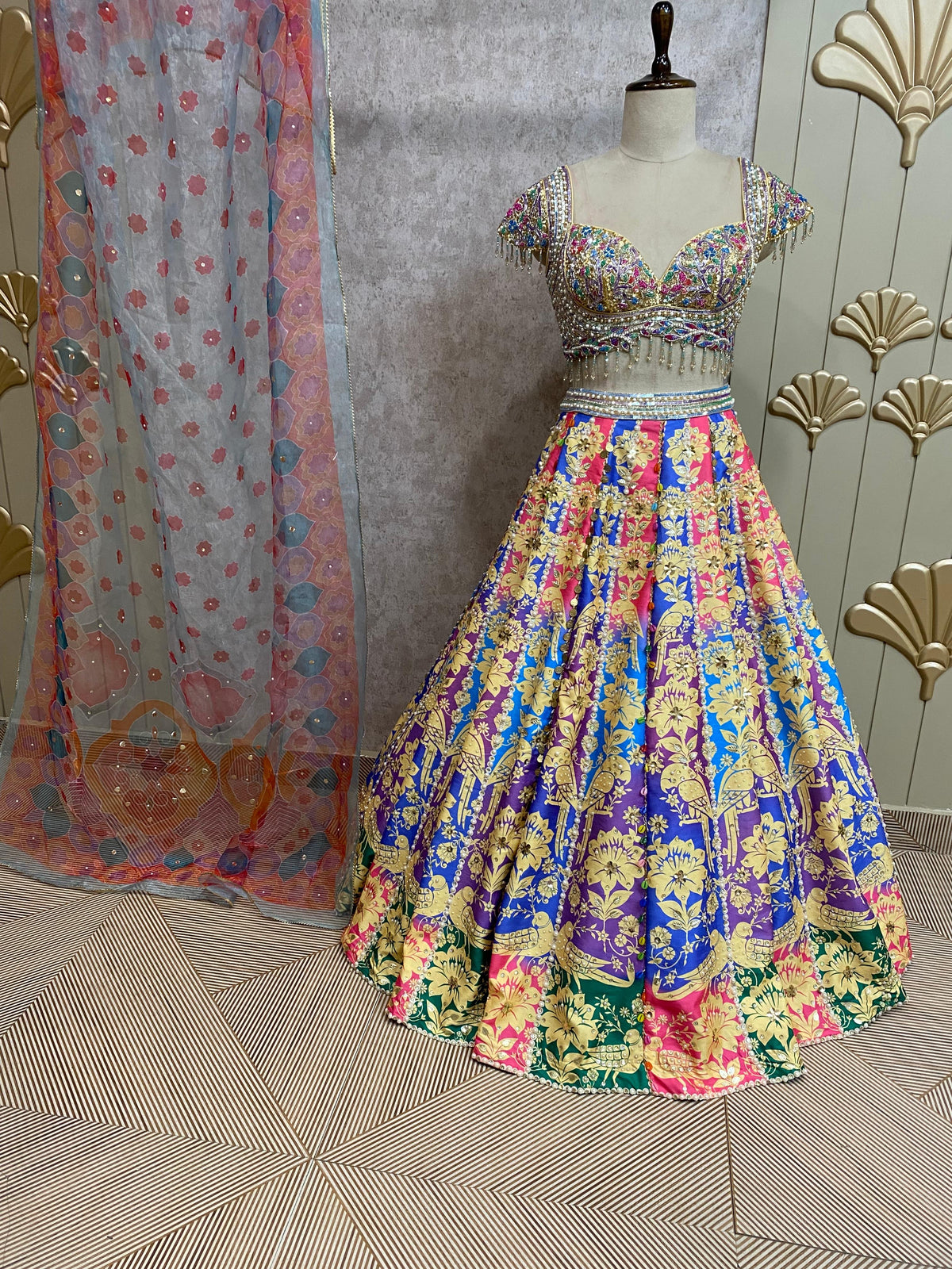 Multi Color PDP crop top lehenga