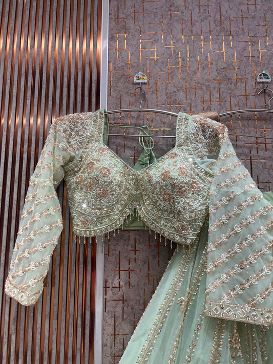 Pista Green Crop Top Lehenga