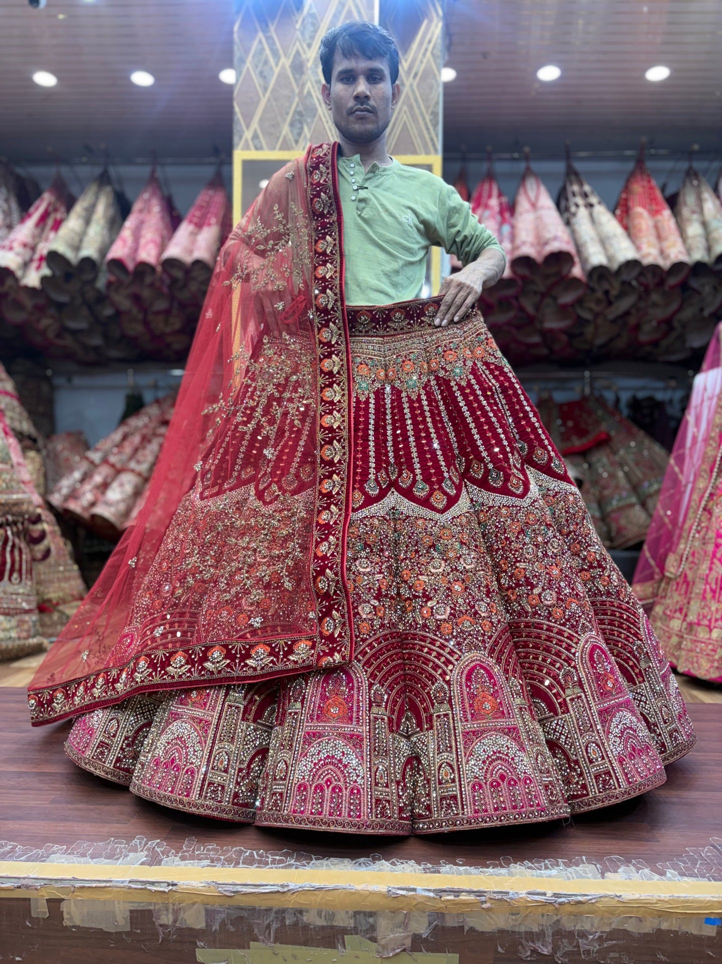Beautiful red Maroon jhumka Ball Bridal Lehenga - Shopping World